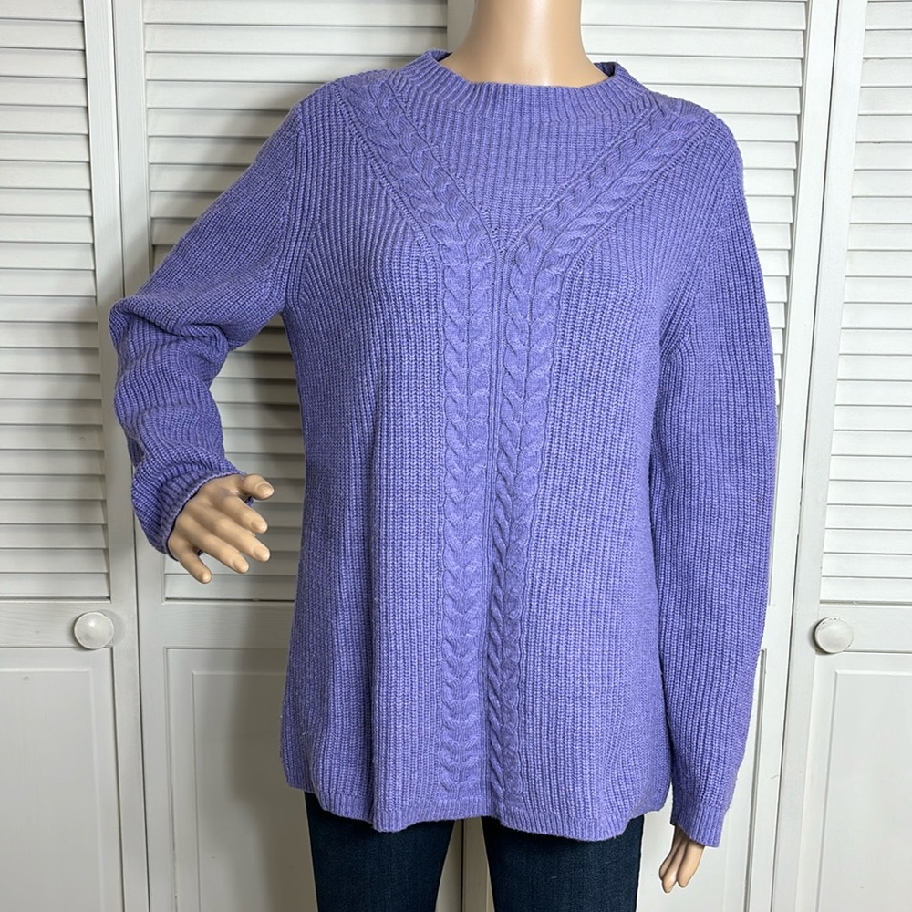 Talbots Purple Mock Neck Pullover Sweater Nylon & Lamb's Wool Large